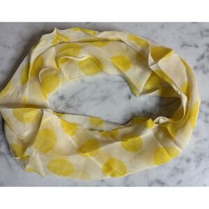 50s Vera Silk Scarf Hand Rolled Yellow & White Polka Dots Japan Signed Loop